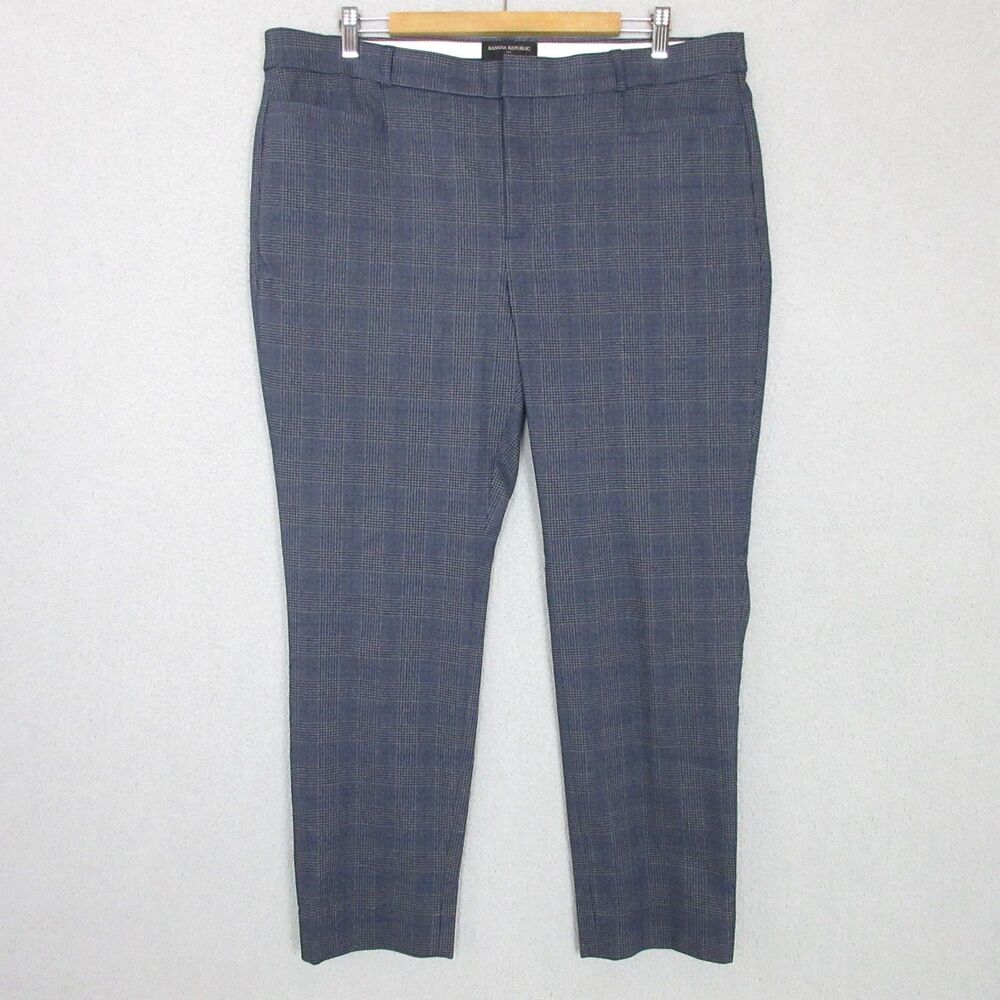 Banana Republic Pants Womens 16 Sloan Plaid Stretch Dress‎ Trousers Blue Work